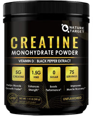 Nature Target micronized creatine bottle close-up showing premium training support
