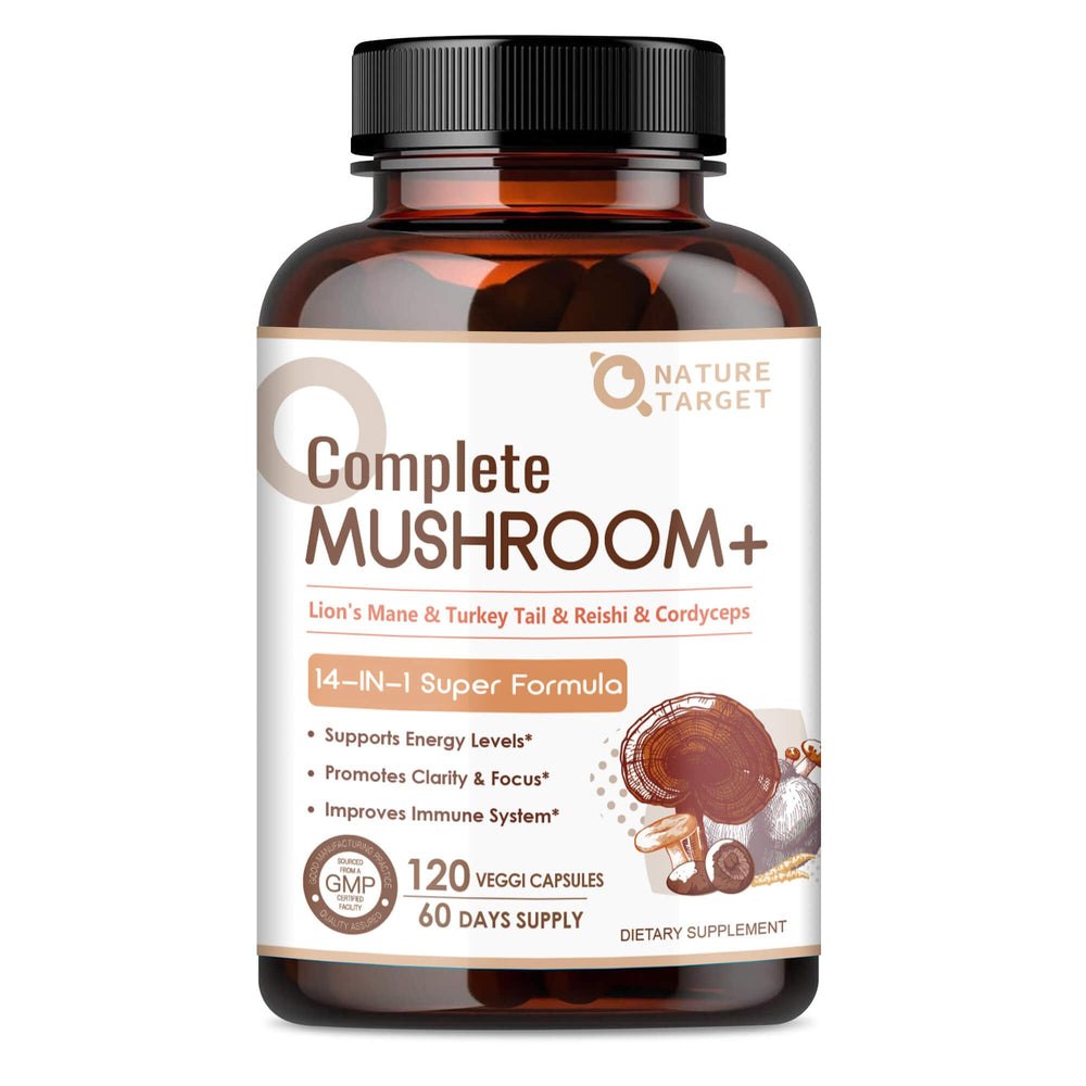 Nature Target Mushroom Supplement bottle featuring Lion's Mane for focus support