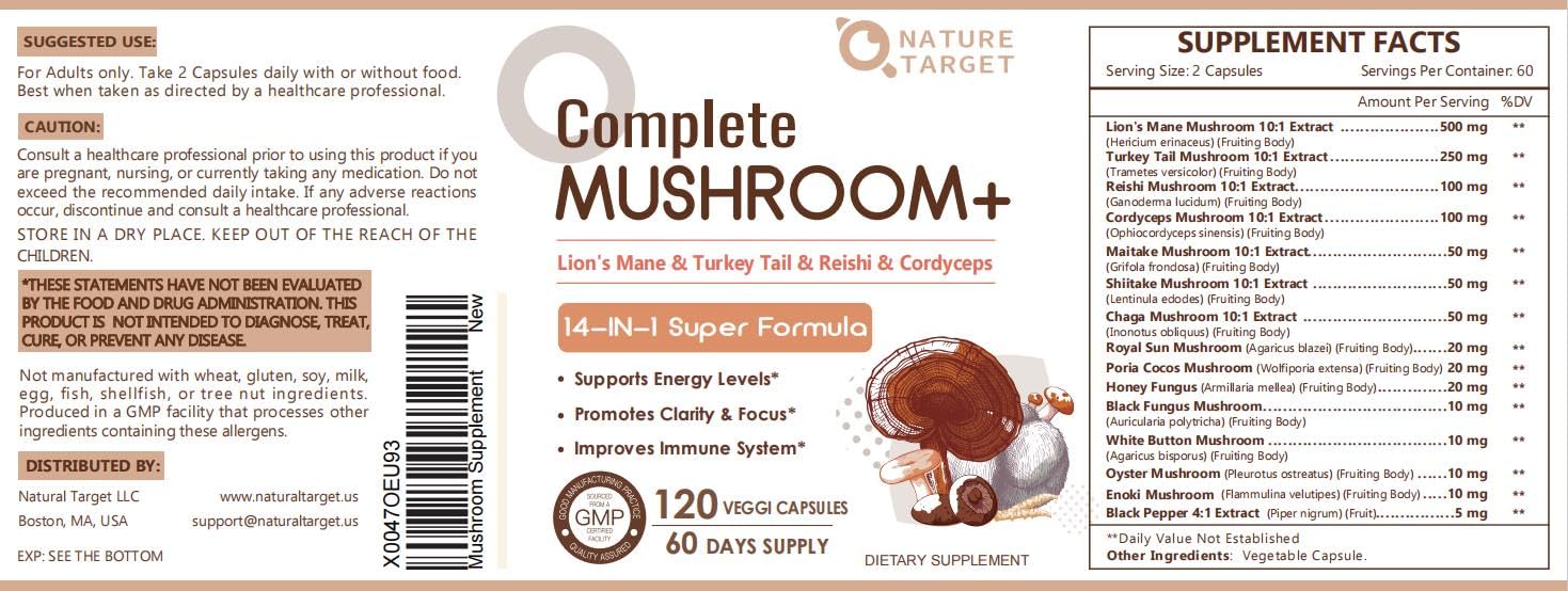 Nature Target Lion's Mane capsules ready for daily use