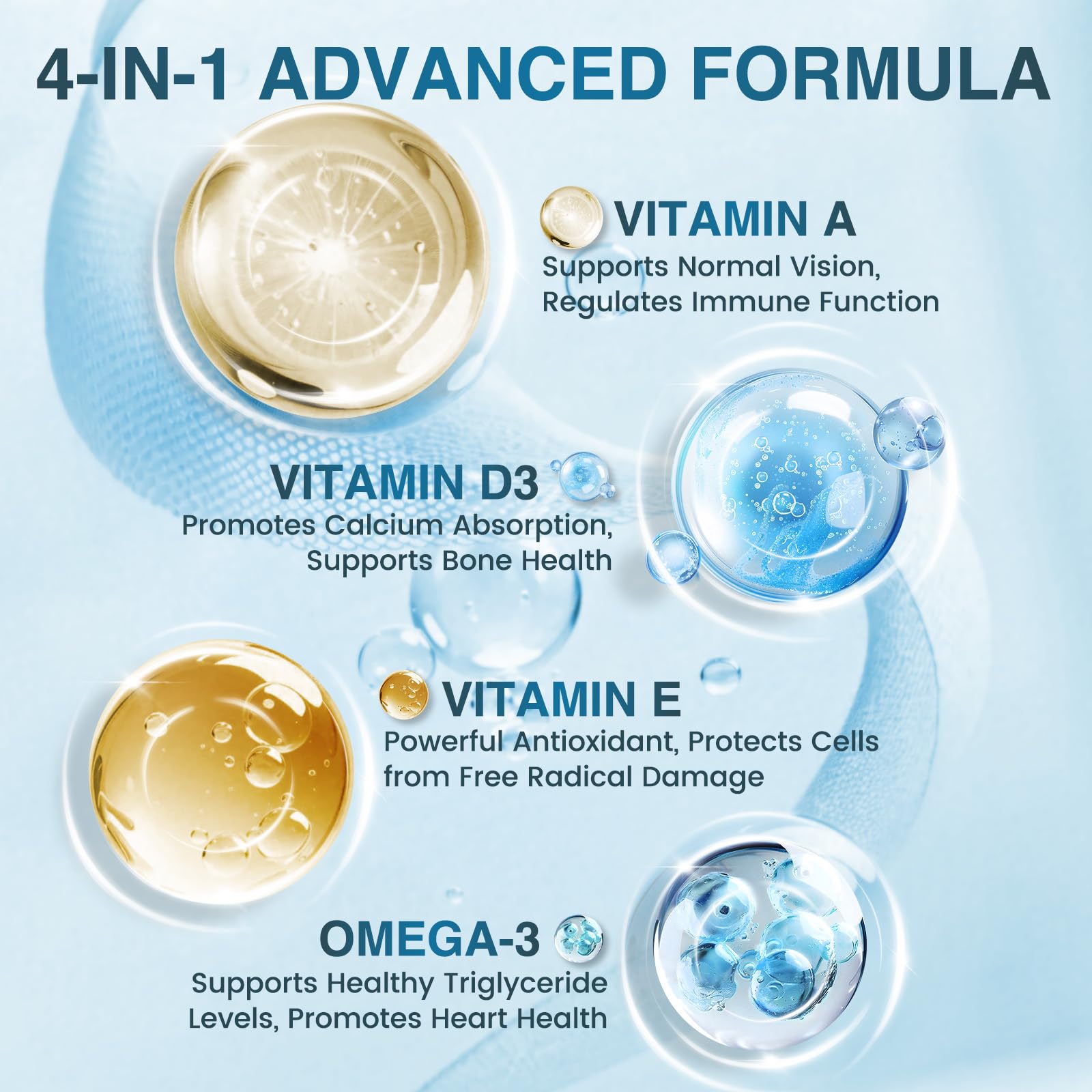 Nature Target Omega-3 softgels with vitamins A, D3, E improve absorption.