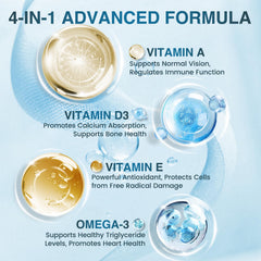 Nature Target Omega-3 softgels with vitamins A, D3, E improve absorption.