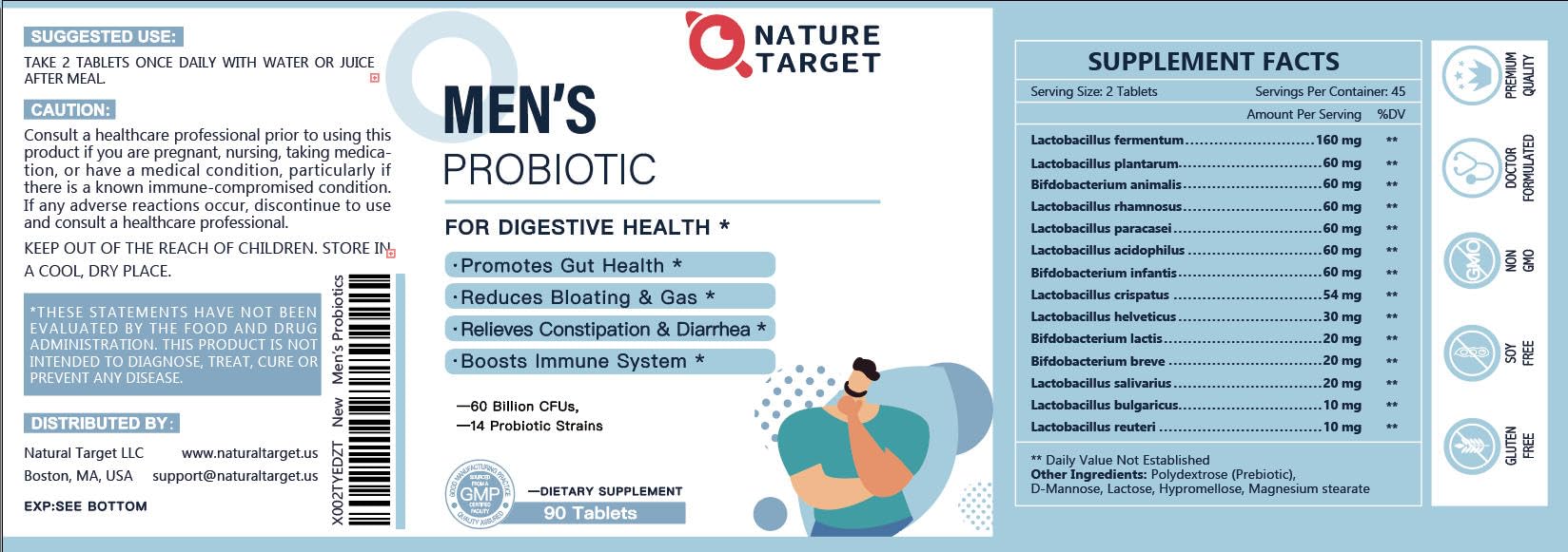 Nature Target Probiotics for Men GMP facility label.
