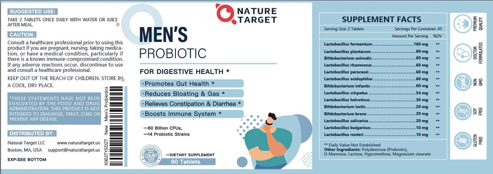 Nature Target Probiotics for Men GMP facility label.