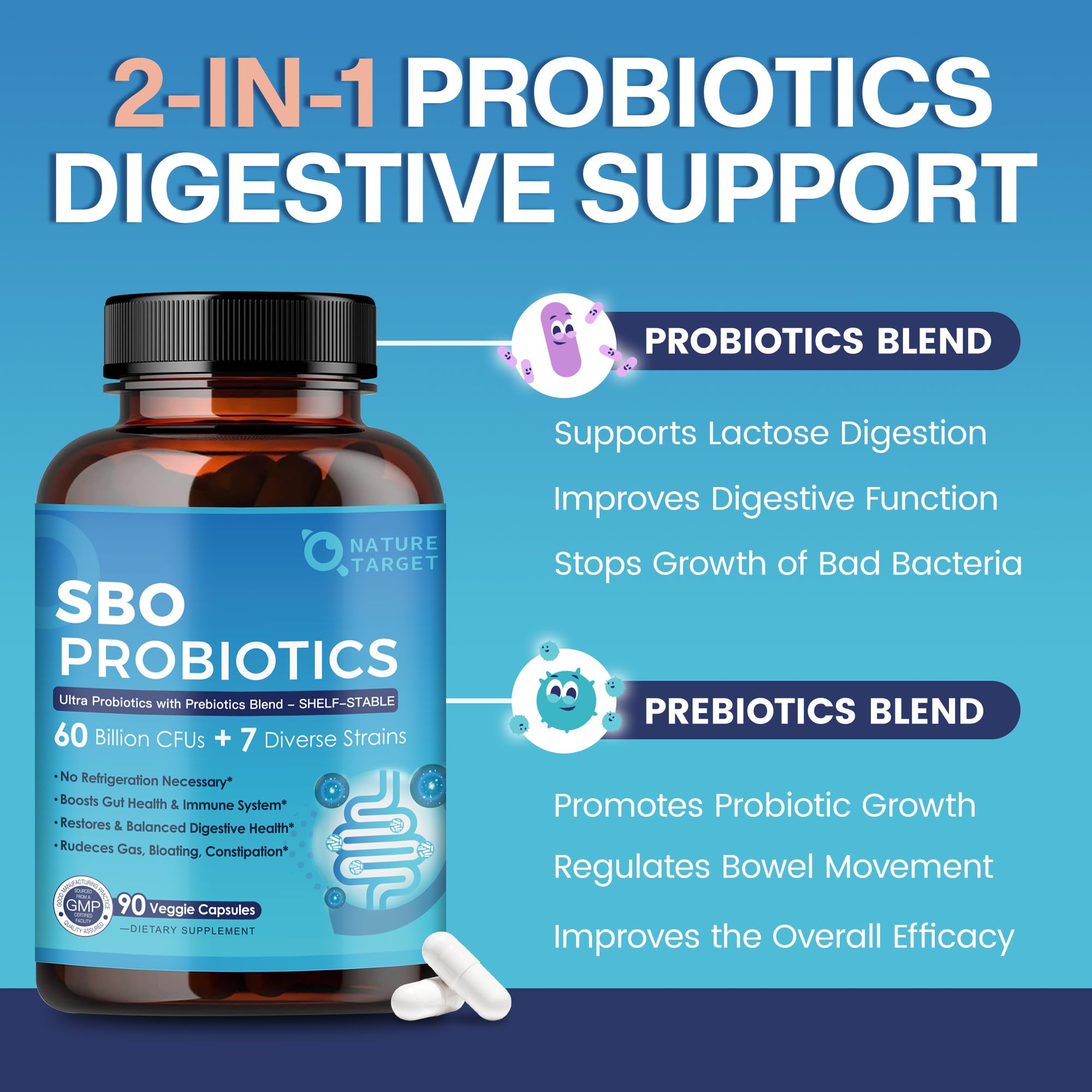Nature Target Probiotics veggie capsules are clean, plant-based, gluten-free.
