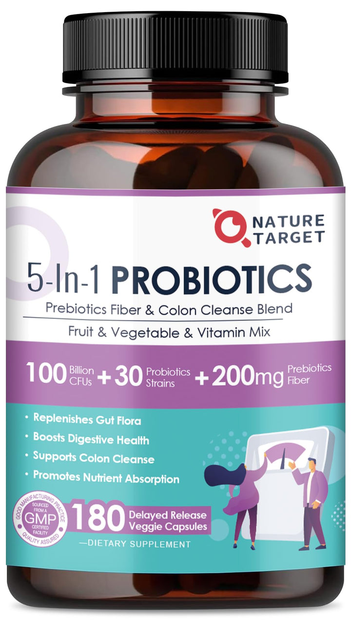 Nature Target Probiotics bottle showing capsules for gut support and daily wellness