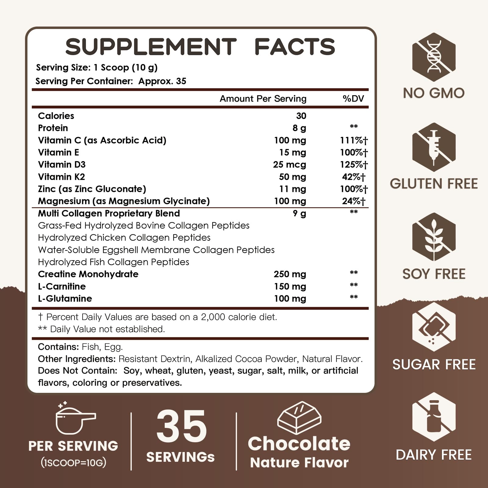 Nature Target scoop-dispensing collagen powder for easy mixing into drinks.