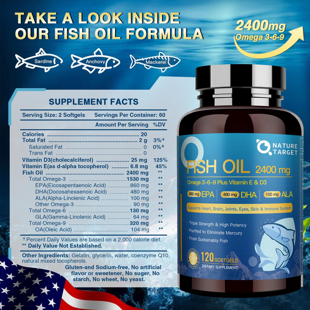 Nature Target Triple Omega 3-6-9 bottle pour for easy dosing.