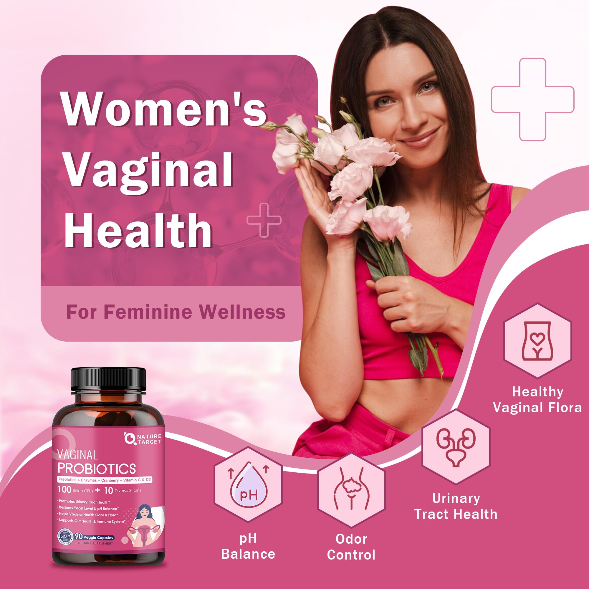 Closeup of Nature Target probiotic capsules highlighting potency