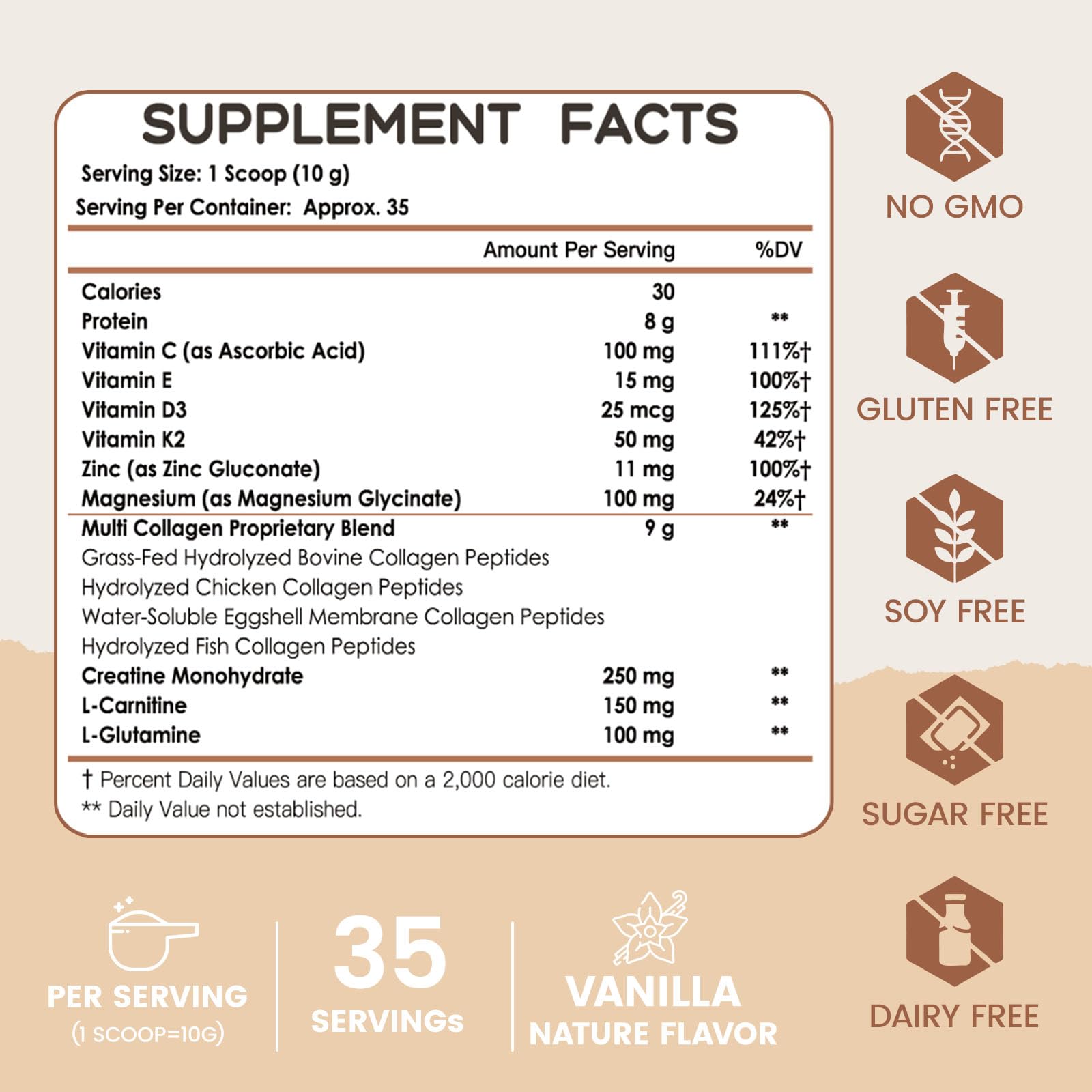 Nature Target vanilla collagen powder scoop ready to mix into beverages