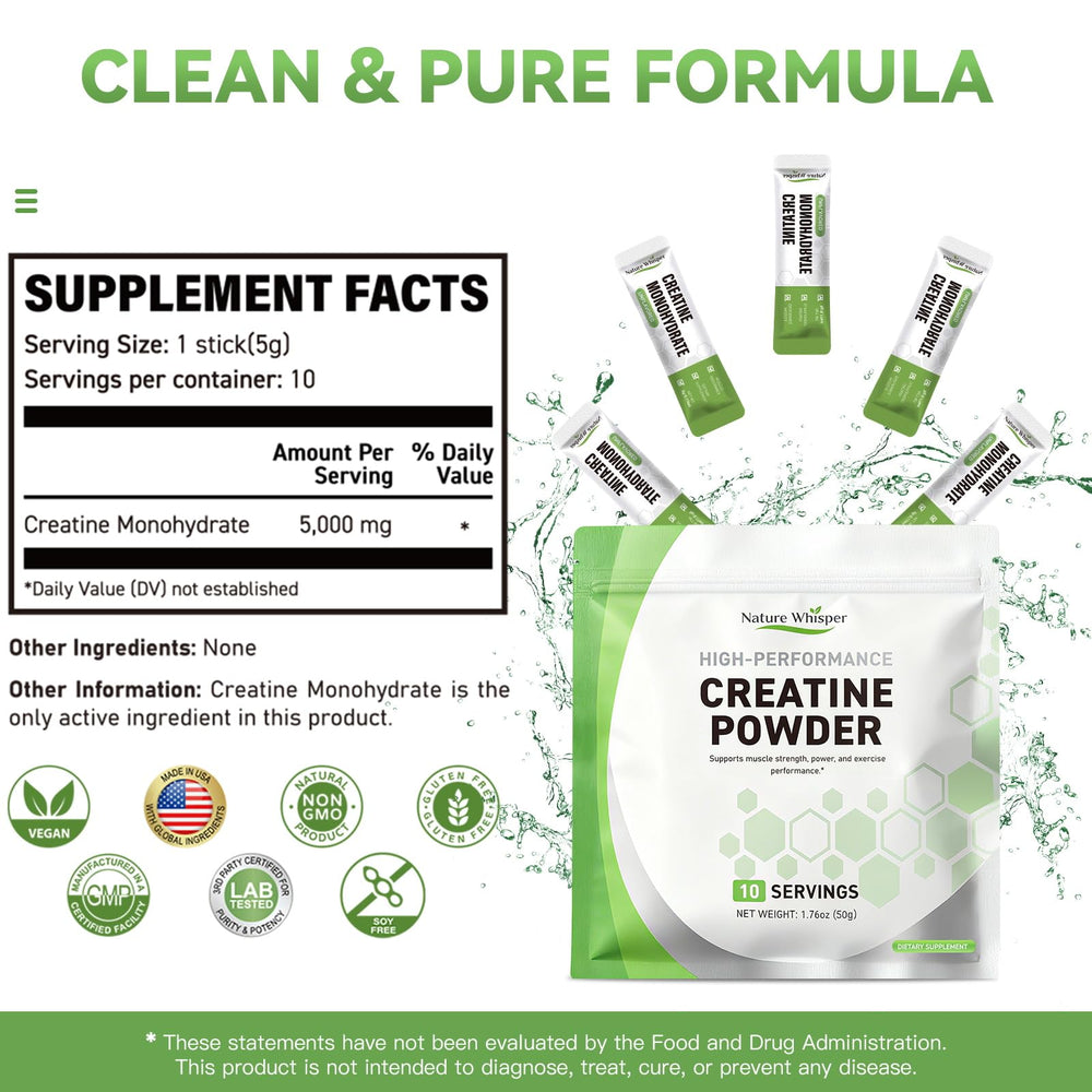 Nature Whisper Creatine 5000mg dose scoop highlights precise serving.