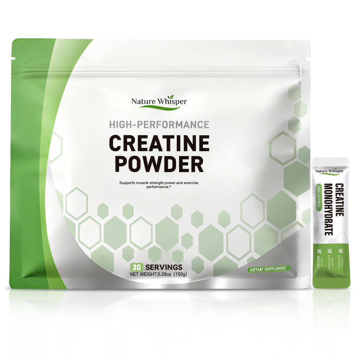 Nature Whisper creatine travel pack closeup for on-the-go workouts
