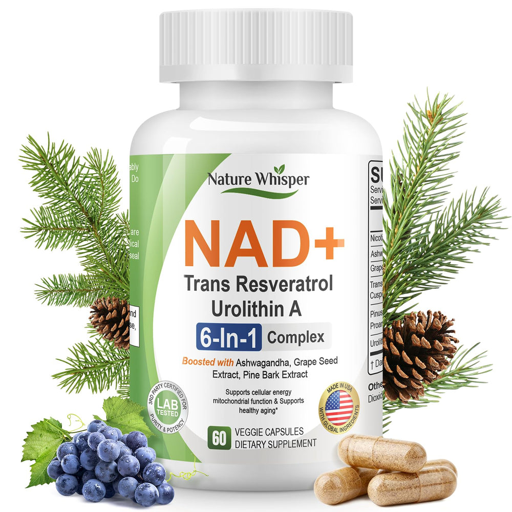 Nature Whisper NAD+ 6-in-1 bottle front view highlighting cellular energy potential