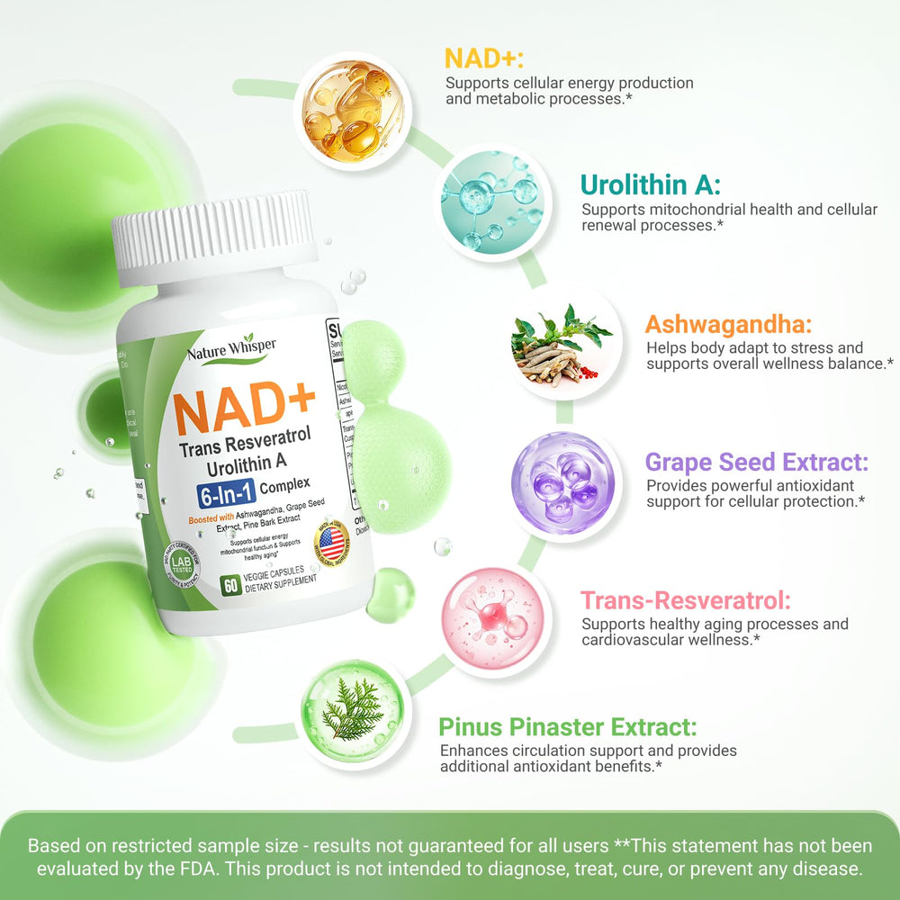 Nature Whisper NAD+ third-party testing seal indicating purity and quality controls
