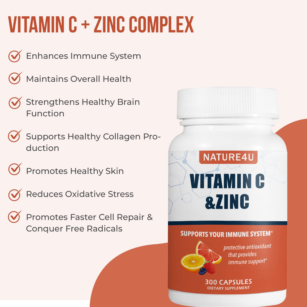 Nature4U Vitamin C capsules visible, vegan option for daily immune care.
