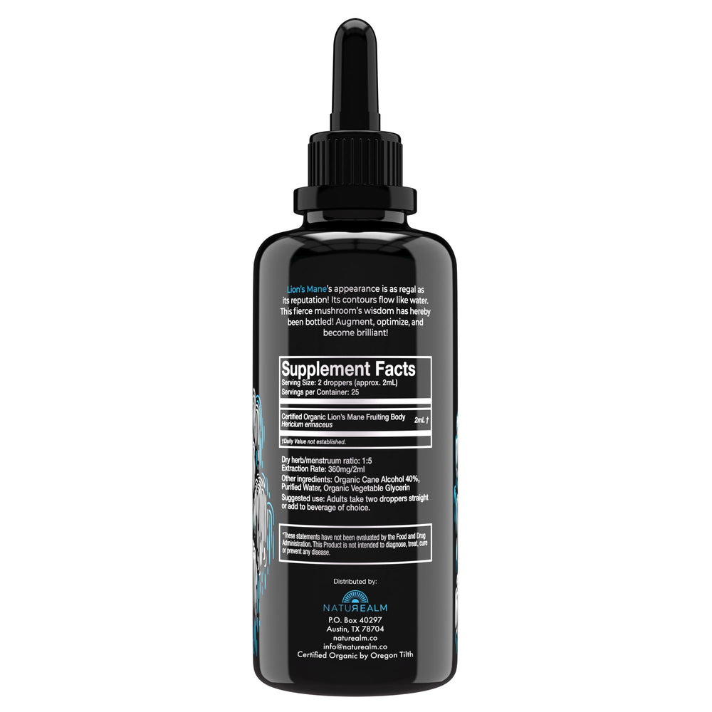Naturealm Lion's Mane dropper pouring for easy daily use.
