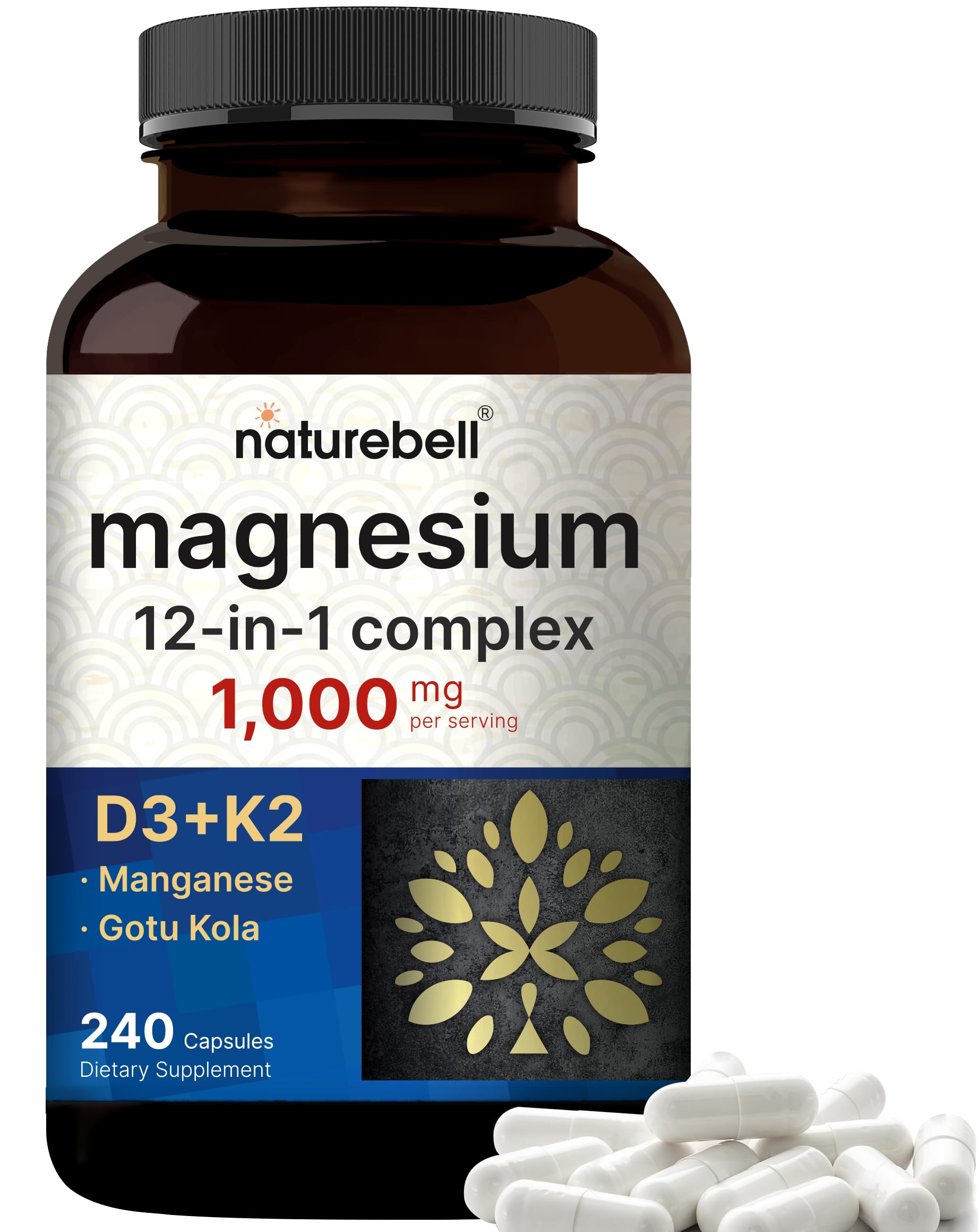 NatureBell 12 in 1 magnesium complex bottle caps for daily mineral balance