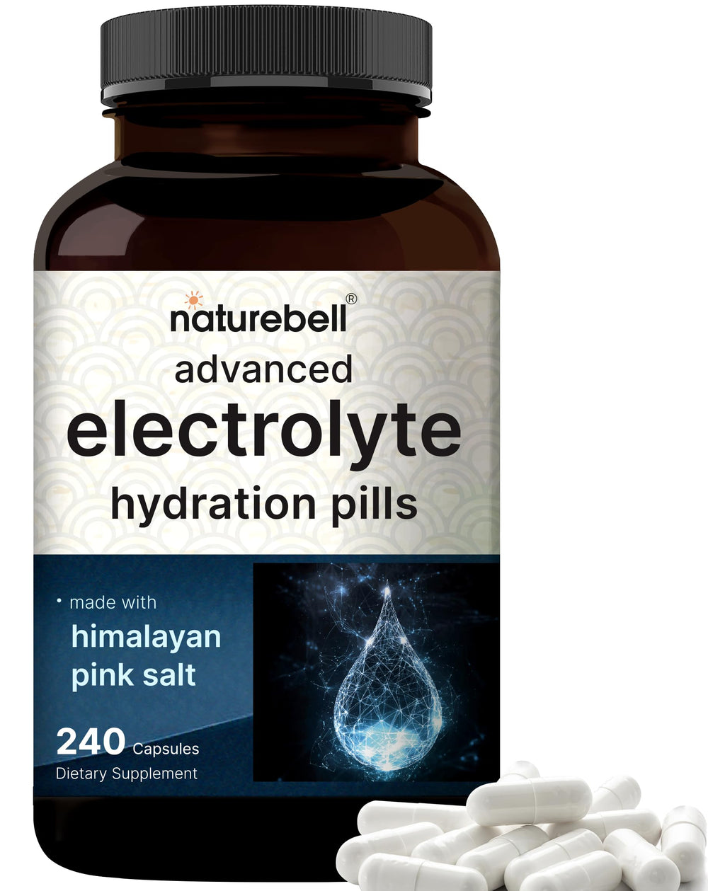 NatureBell Advanced Electrolyte Pills bottle supports on-the-go hydration.