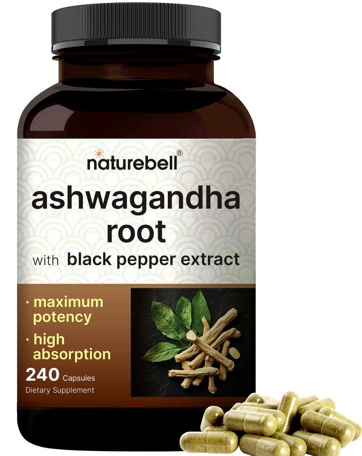 NatureBell Ashwagandha bottle front for daily wellness support.