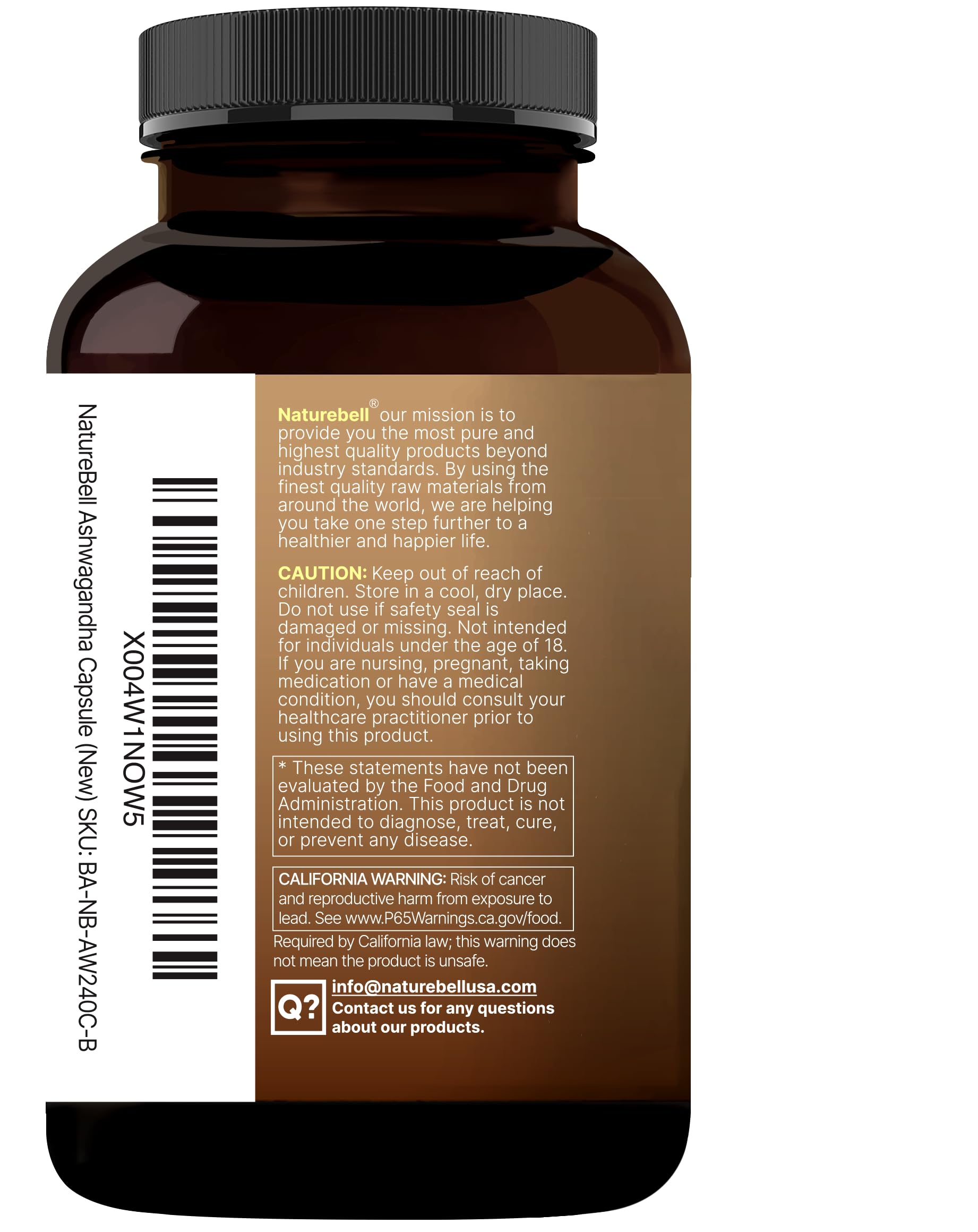 NatureBell Ashwagandha lab seal verifies safety and potency.