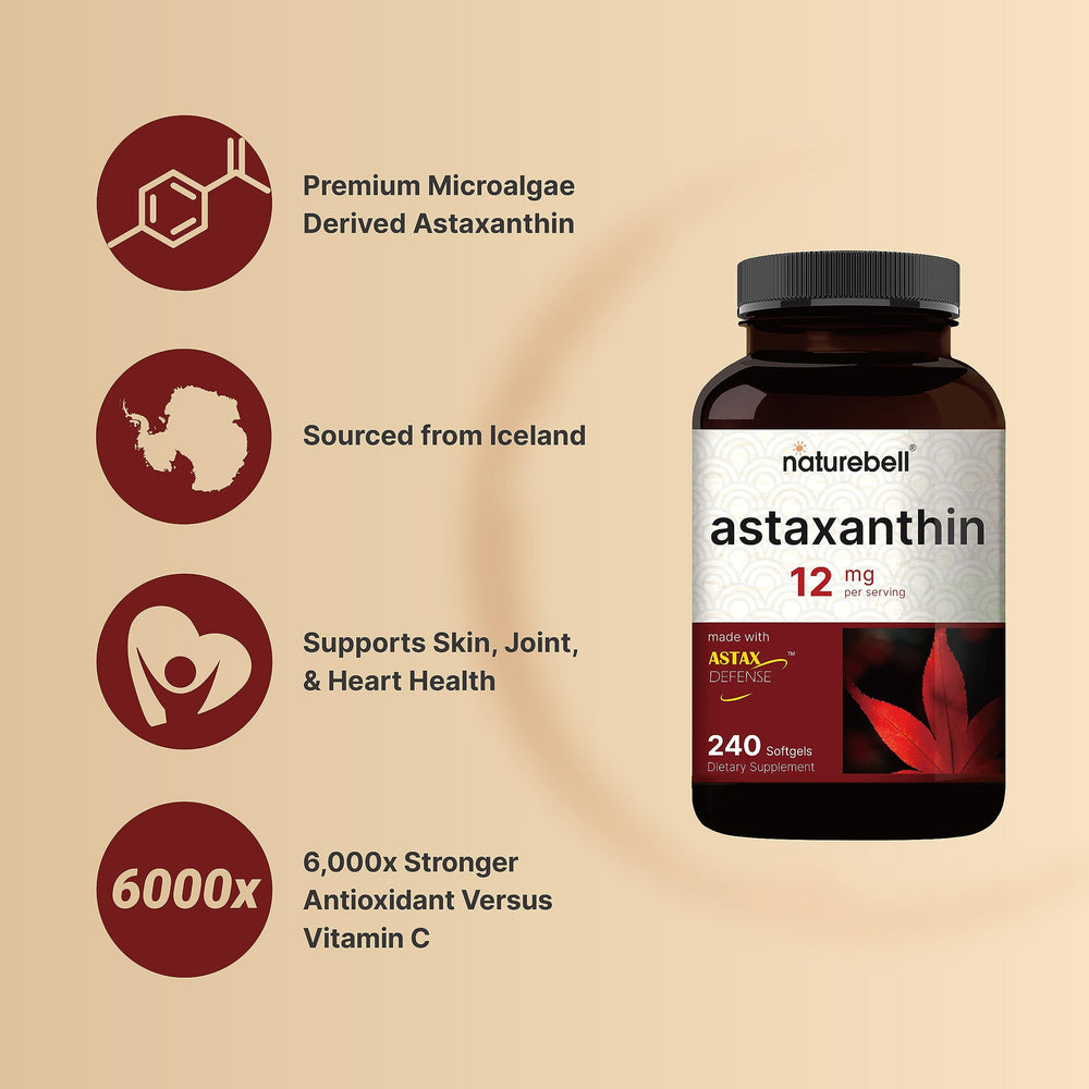 NatureBell Astaxanthin 12mg bottle pour for easy daily use