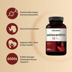 NatureBell Astaxanthin 12mg bottle pour for easy daily use