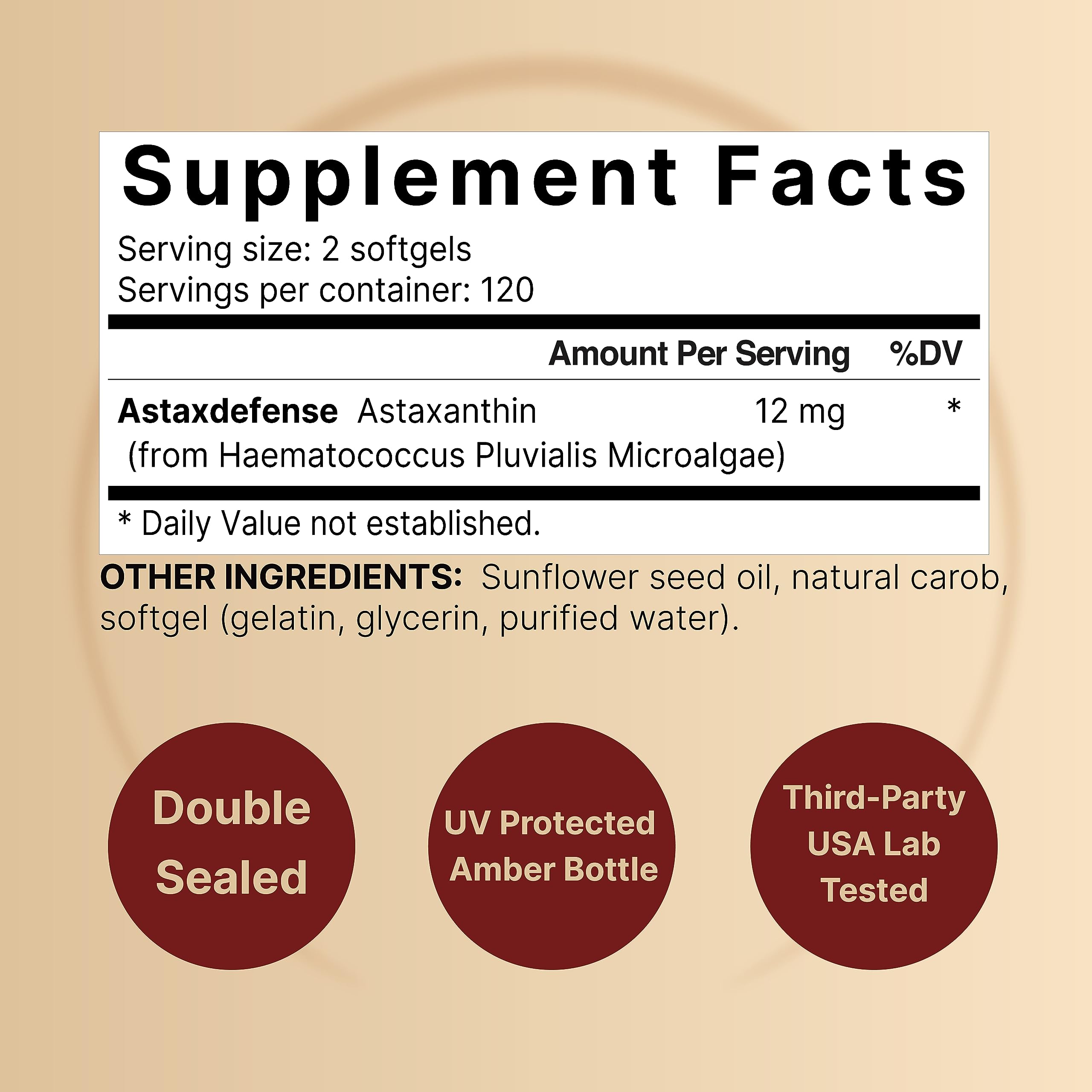 NatureBell Astaxanthin 12mg label close-up featuring AstaX formula