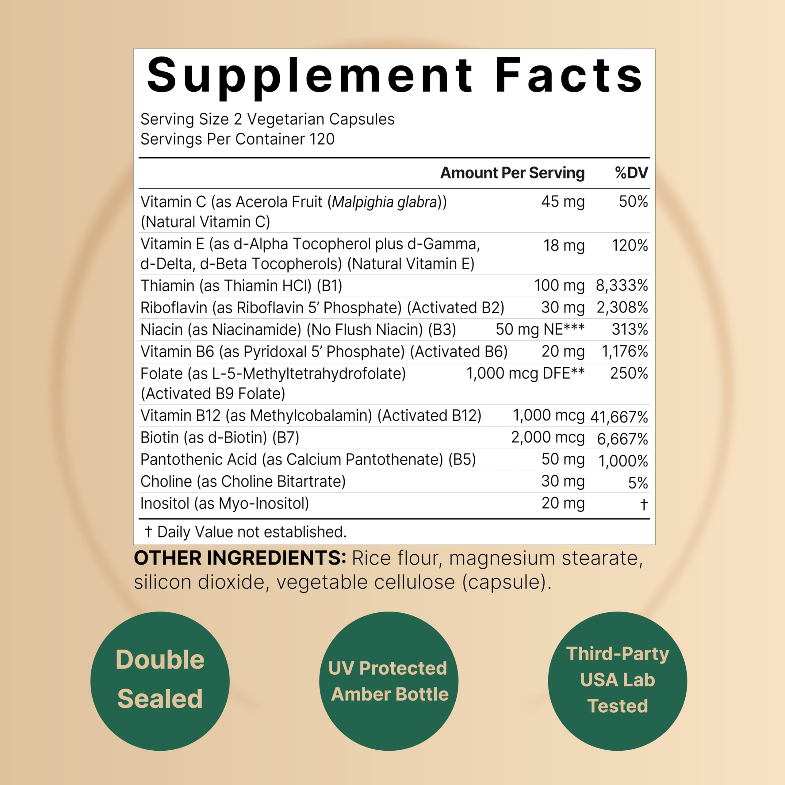 NatureBell B Complex bottle highlights methylated vitamins for energy support.