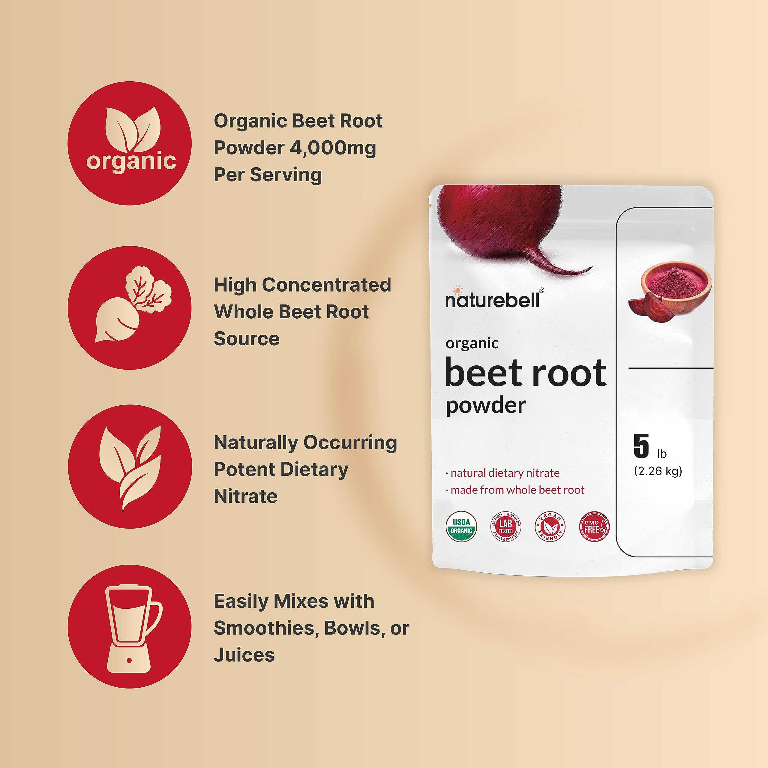 NatureBell Beet Root Powder dissolving in water for quick absorption.
