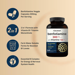 NatureBell Benfotiamine bottle label details highlight 300 mg per serving.