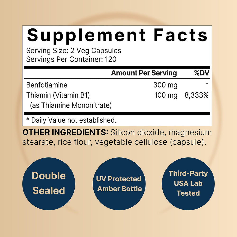 NatureBell Benfotiamine capsules closeup showing veggie capsules for plant-based wellness.