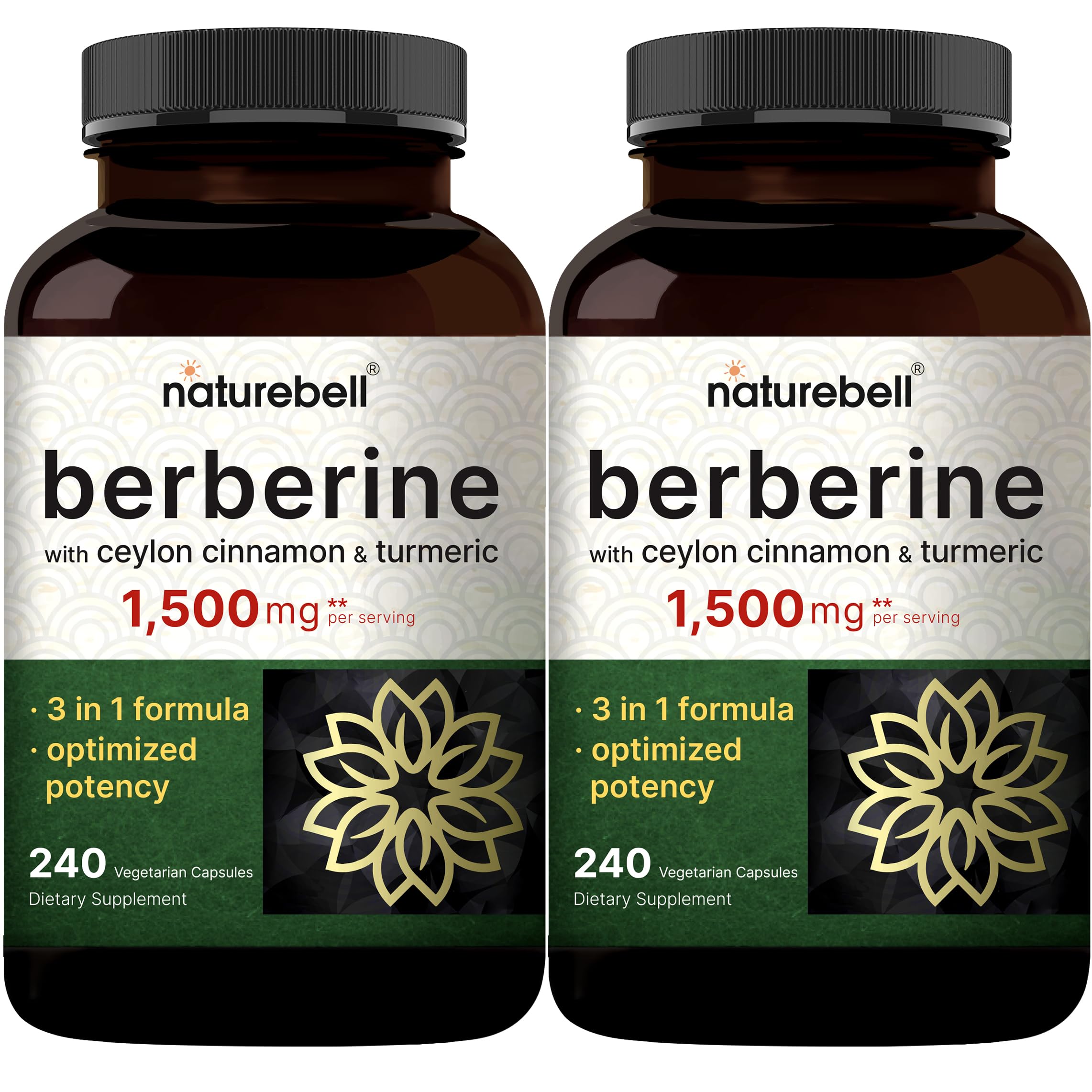NatureBell Berberine bottle front shows the product name and clean label for daily wellness.