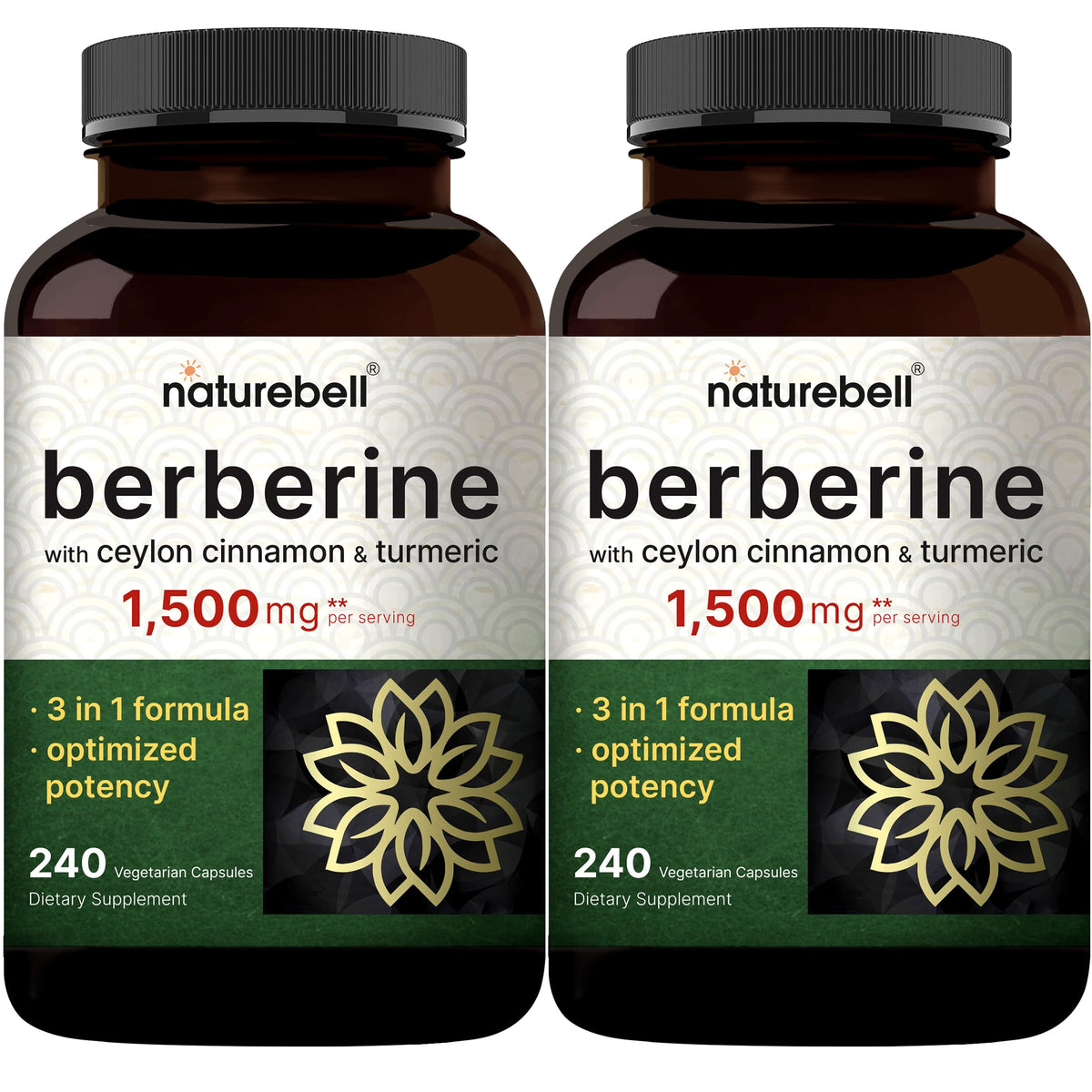 NatureBell Berberine bottle front shows the product name and clean label for daily wellness.