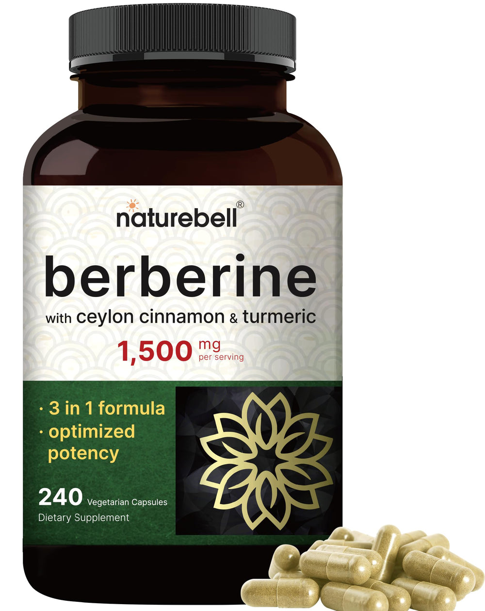 NatureBell Berberine bottle front with 1500 mg formula for metabolic support