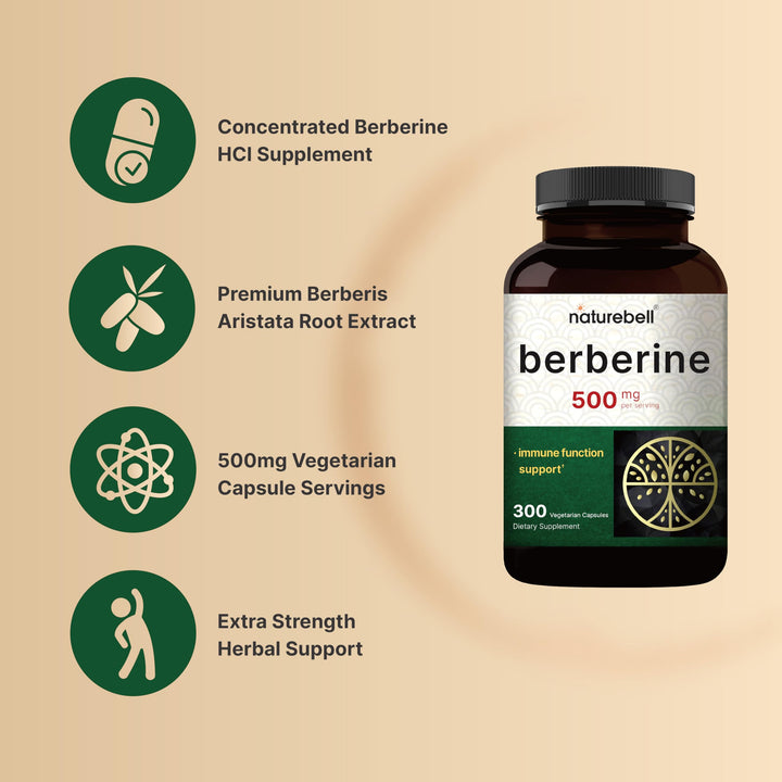 NatureBell Berberine capsules close-up, showing vegan capsules for daily use.
