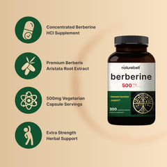 NatureBell Berberine capsules close-up, showing vegan capsules for daily use.