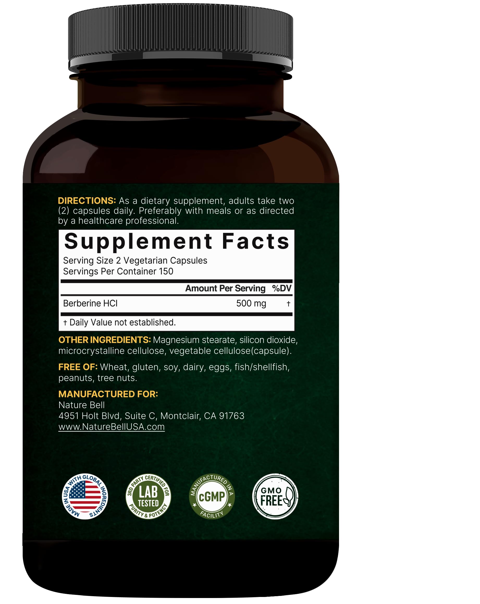 NatureBell Berberine made in USA seal on packaging.
