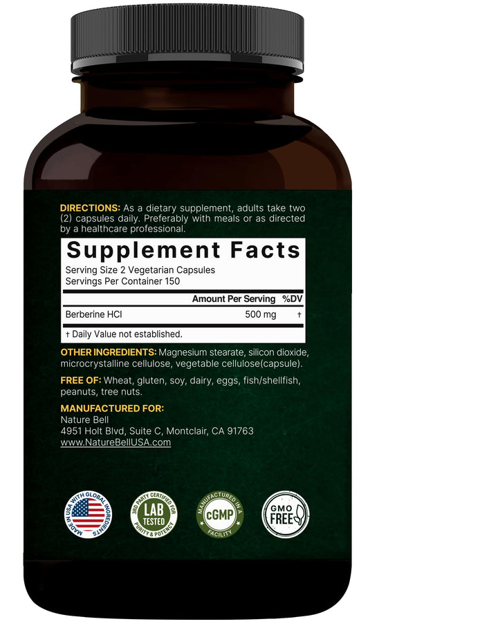 NatureBell Berberine made in USA seal on packaging.