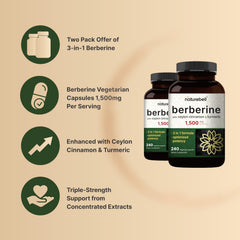 NatureBell Berberine serving size graphic shows 3-capsule serving and 1,500 mg.