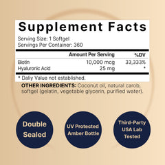 NatureBell Biotin Hyaluronic softgels capsules beside a glass for convenient daily intake