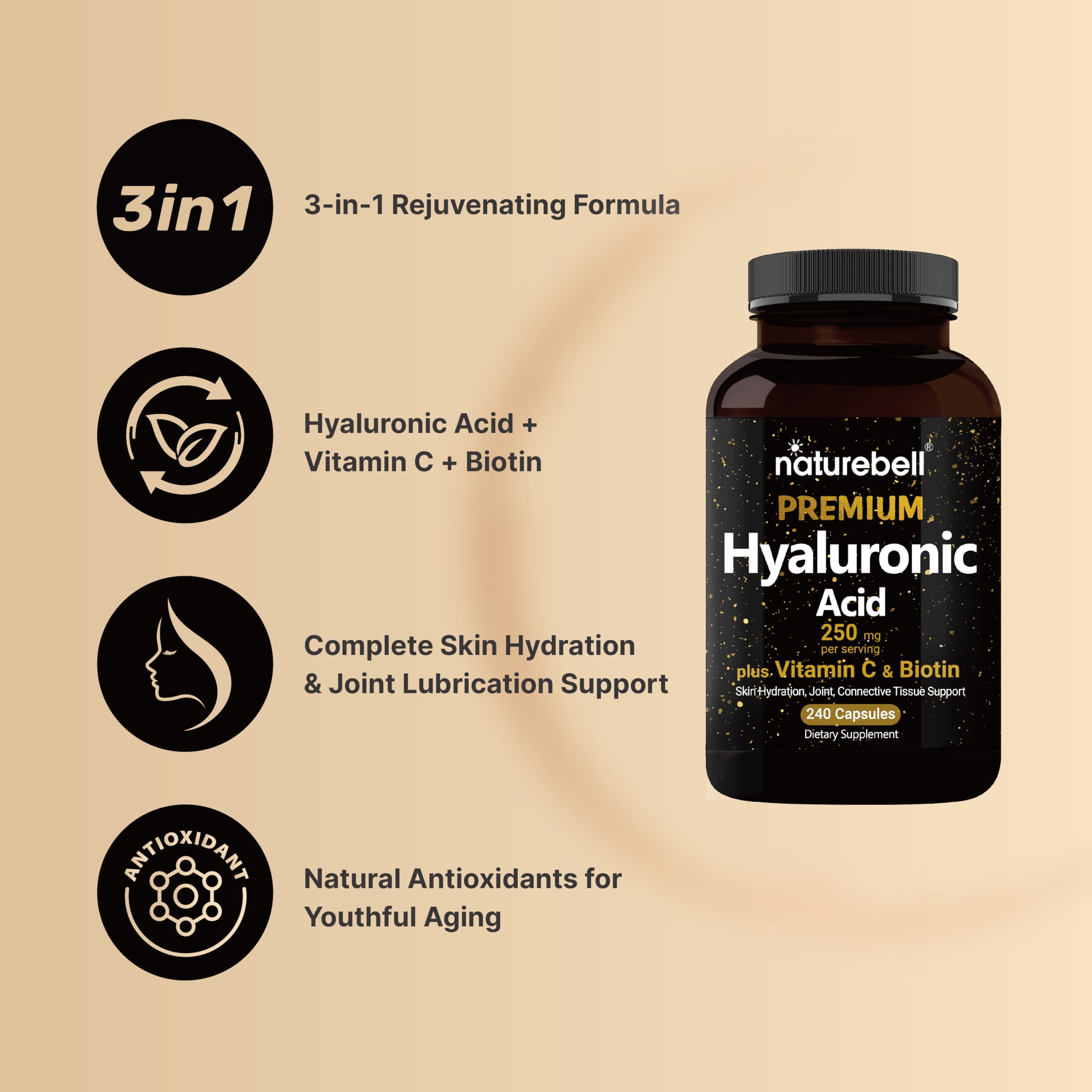 NatureBell Biotin and Vitamin C capsules ready for daily beauty and vitality.