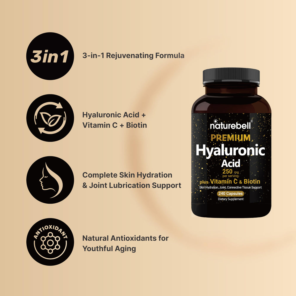 NatureBell Biotin and Vitamin C capsules ready for daily beauty and vitality.