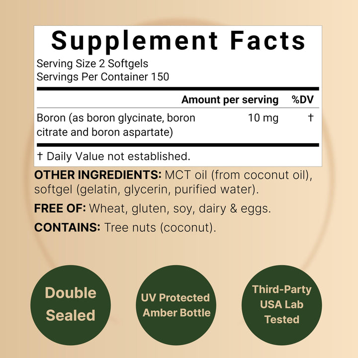 NatureBell boron softgels with MCT oil showing high absorption potential.