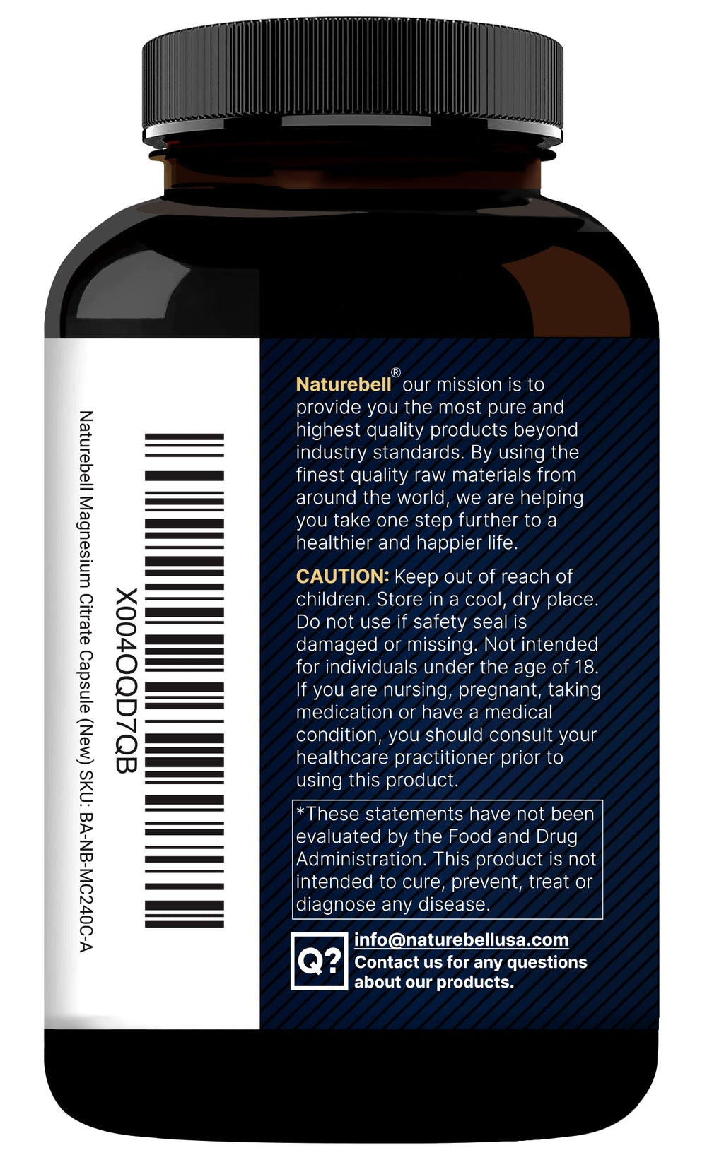 NatureBell bottle label close-up highlights ingredients and purity