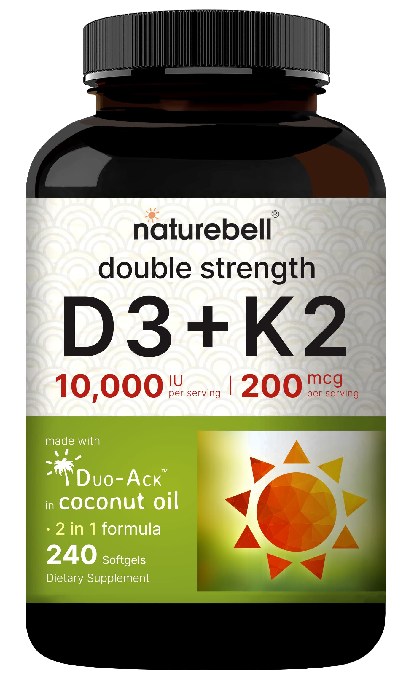 NatureBell bottle with spoon illustrates serving size and value.