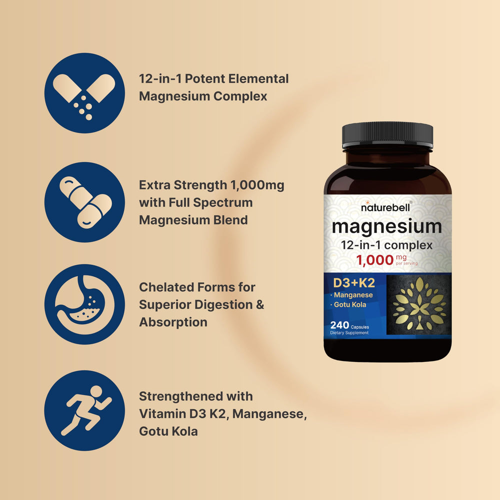 NatureBell chelated purified magnesium blend label close up for balanced digestion