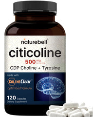 NatureBell Citicoline bottle close-up highlighting premium brain support.