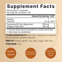 NatureBell CoQ10 Omega-3 capsules close-up showing smooth, easy-to-swallow soft capsules