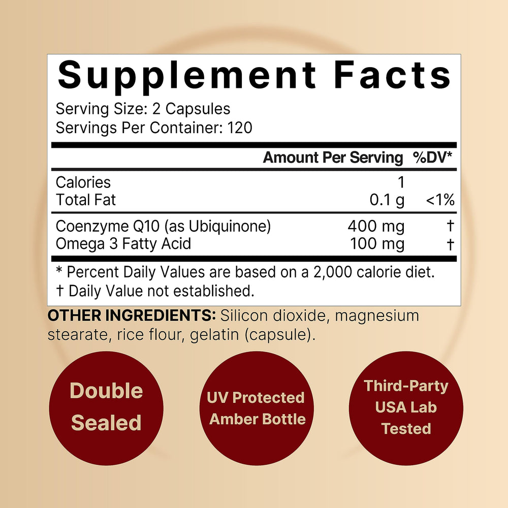 NatureBell CoQ10 Omega-3 softgels capsules emphasize daily wellness and antioxidant protection.