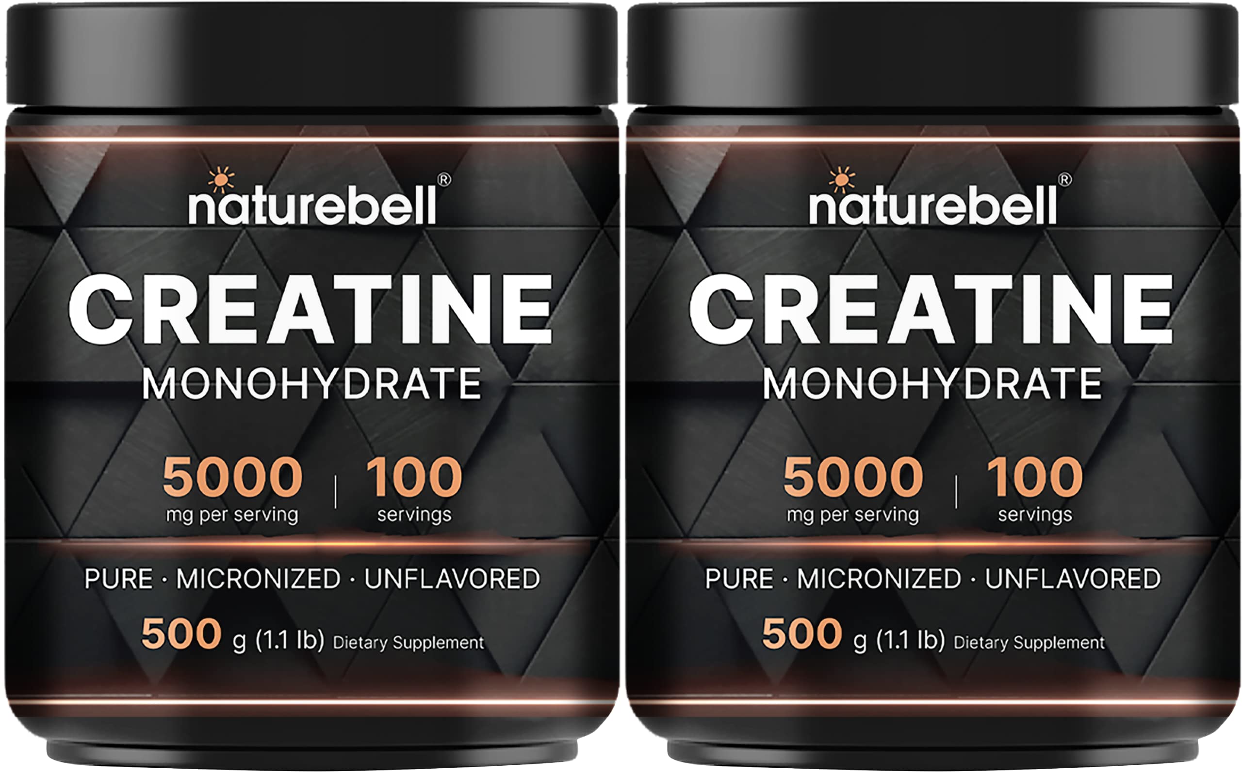 NatureBell creatine monohydrate bottle showing convenient 2-pack packaging for daily use