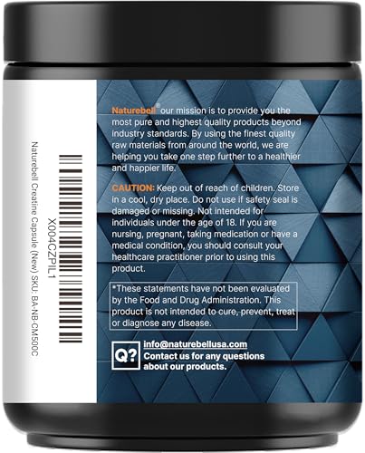 NatureBell Creatine Monohydrate capsules being poured for on-the-go dosing.